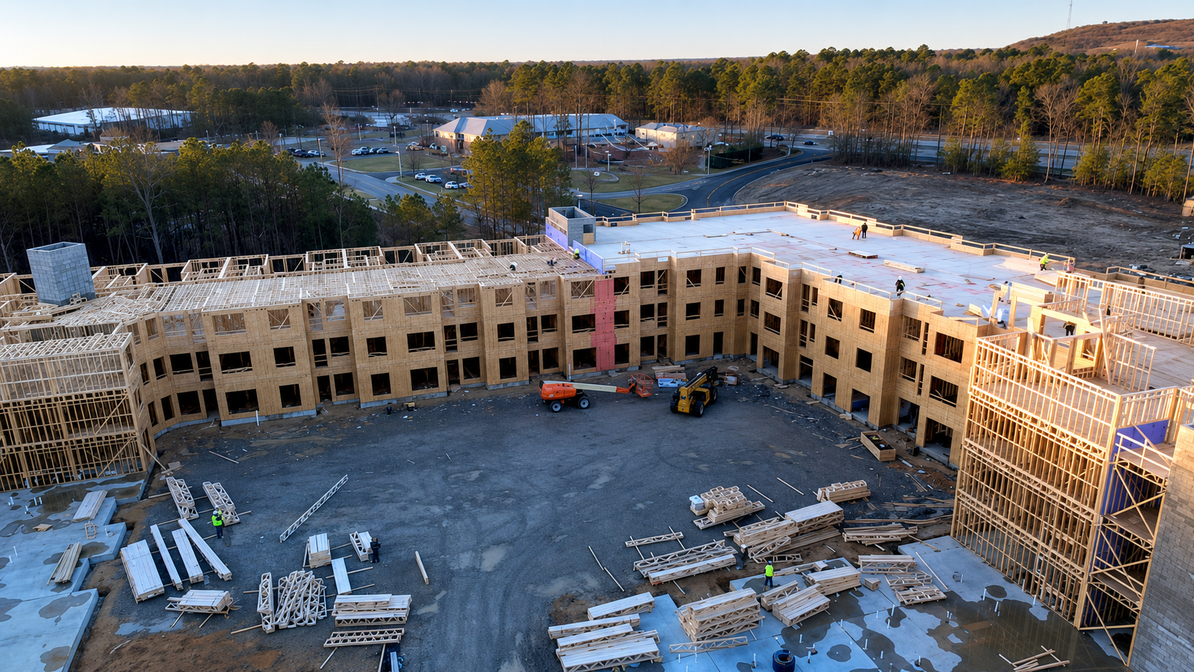 Walnut Cove apartment framing aerial view